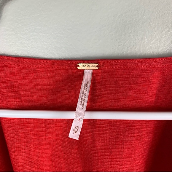 Free People | Red Flare Linen Mini Dress Deep V-cut | Size XS - Picture 10 of 12
